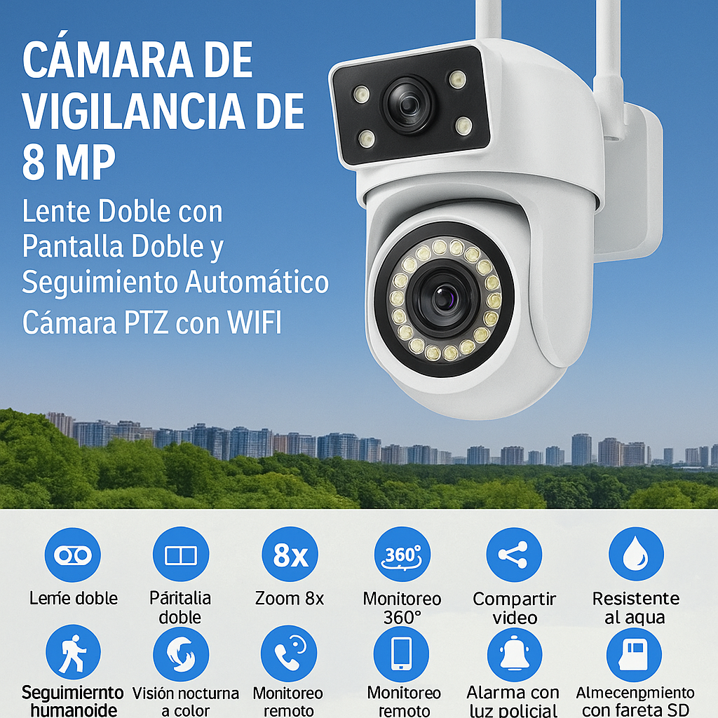 CÁMARA PTZ WI-FI FHD DOUBLE LENTE VISIÓN